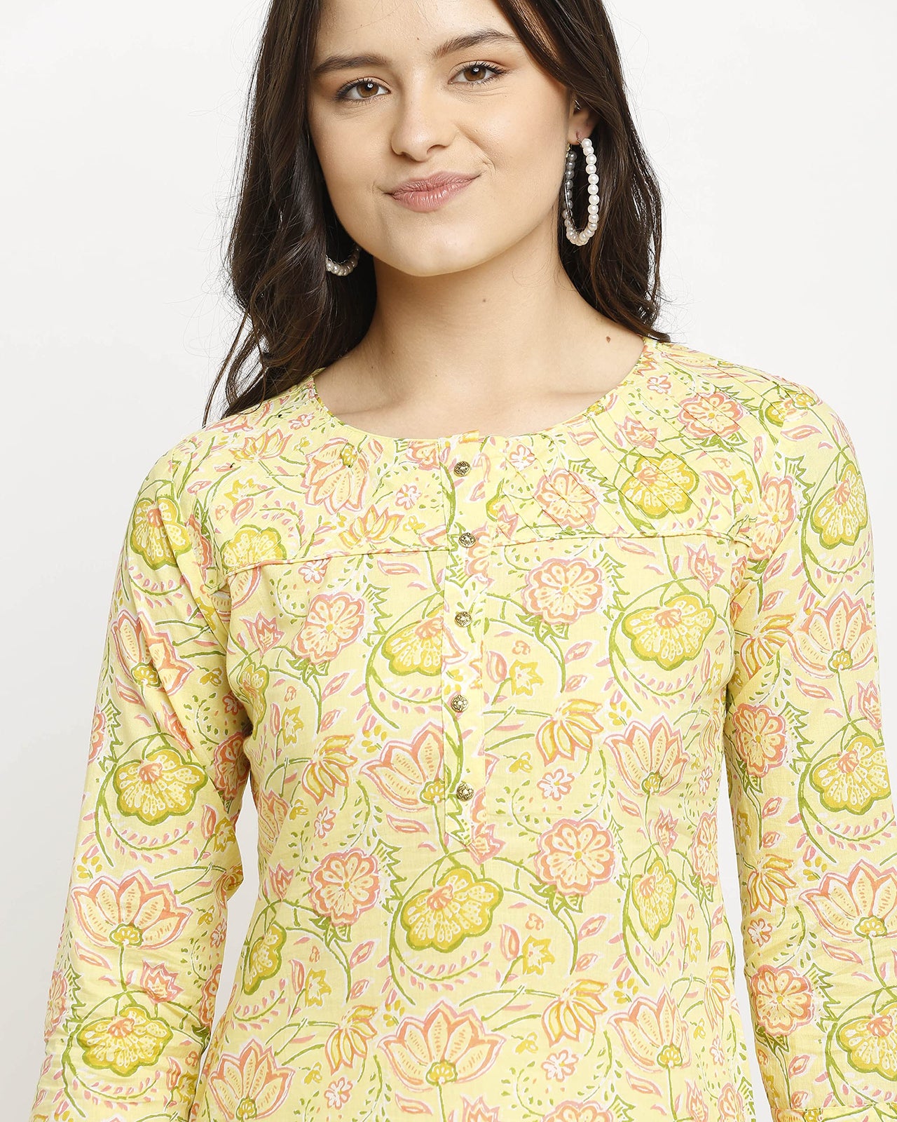 Rajnandini Women's  Yellow Pure Cambric Cotton Jaipuri Printed Kurti (JOPLJPR85-P)