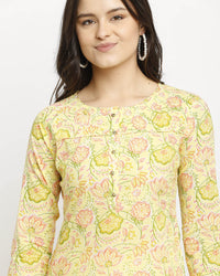 Rajnandini Women's  Yellow Pure Cambric Cotton Jaipuri Printed Kurti (JOPLJPR85-P)
