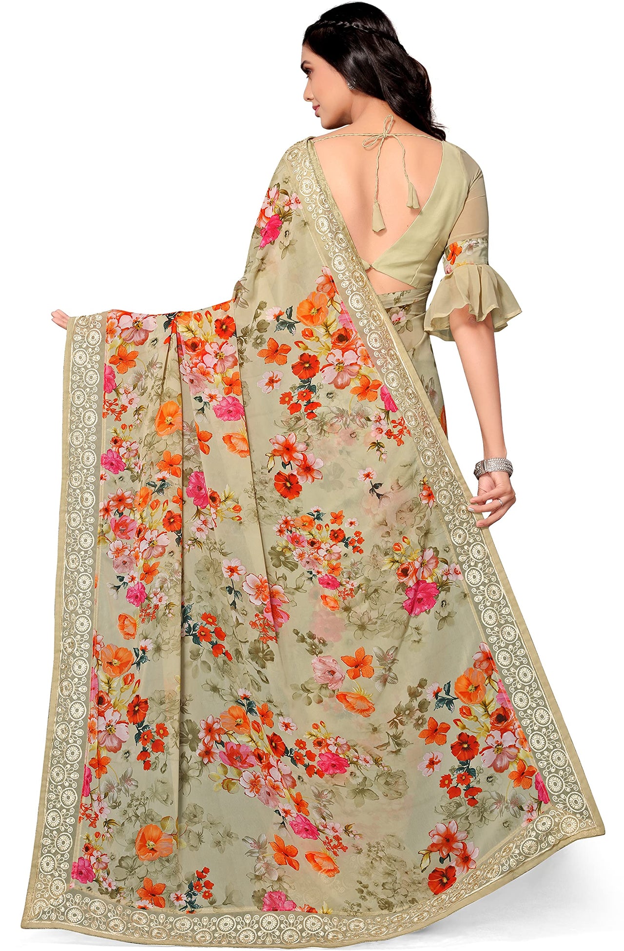 Shangrila Designer Digital Pastel Prints Weightless Georgette Saree With Blouse Piece