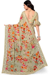 Shangrila Designer Digital Pastel Prints Weightless Georgette Saree With Blouse Piece
