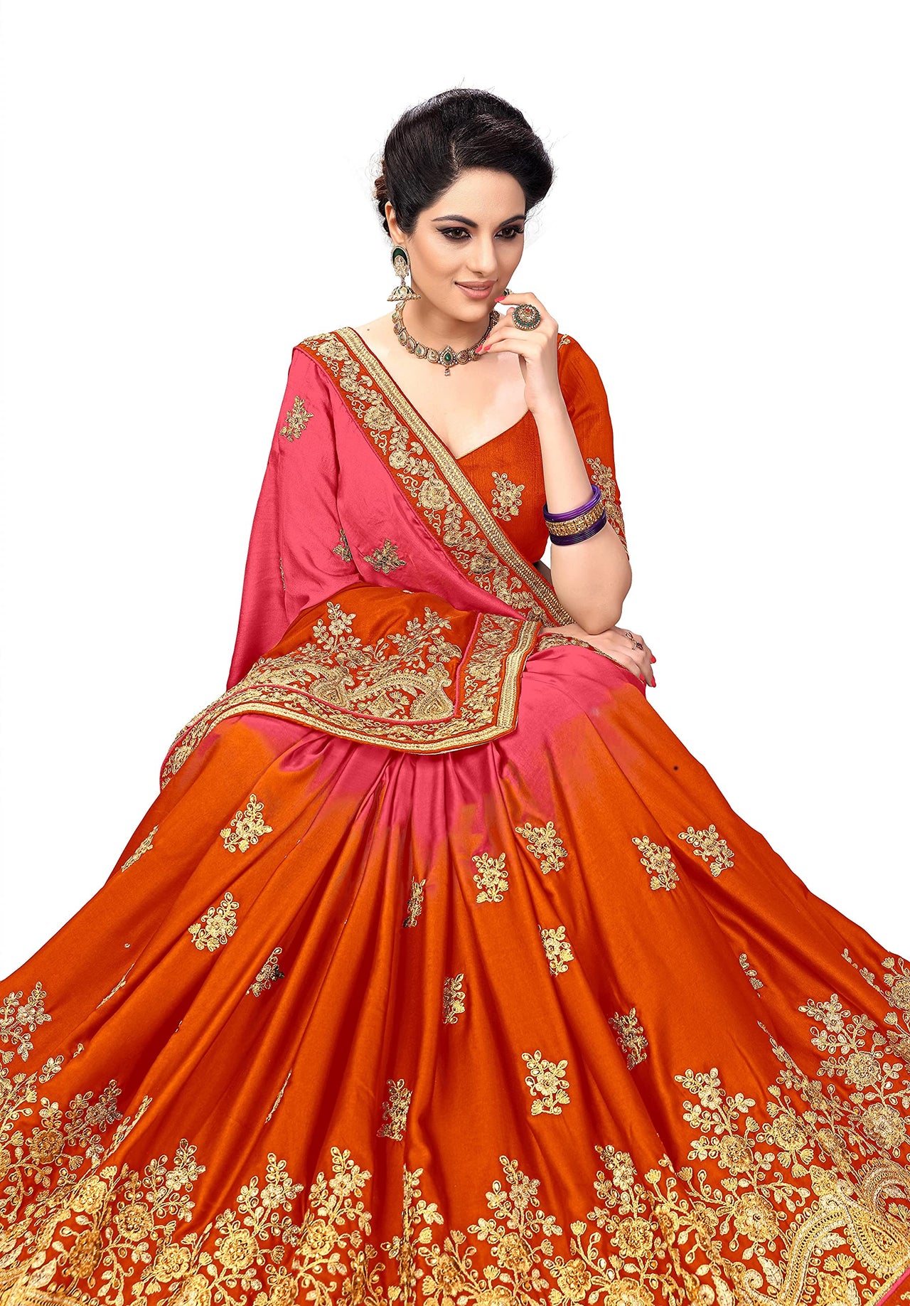 PANASH TRENDS Women's  Barfi Silk Heavy Embroidery Work Saree