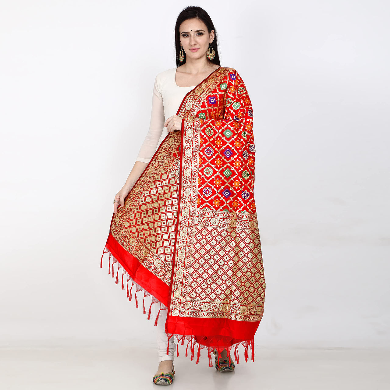 Kapaaha Women's  Woven Silk Blend Banarasi Zari Dupatta/Chunni, Width 45 Inch, Length 2.5 Meter