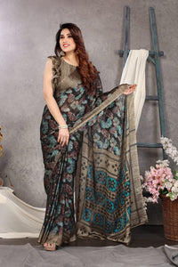 MIRCHI FASHION Women's  Designer Chiffon Floral Prints Saree with Blouse Piece