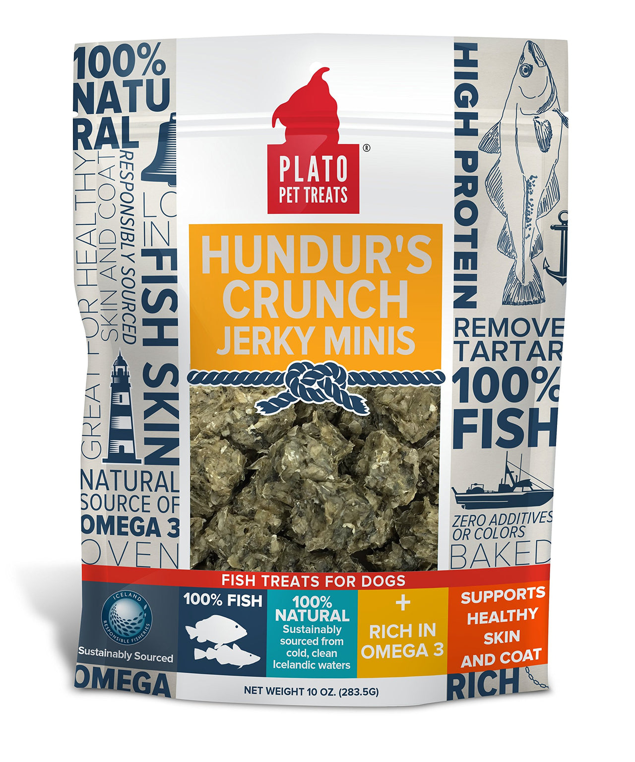PLATO Hundur's  Crunch Jerky Minis 10oz, Natural (859554001397) Cod Minis 10 ounces
