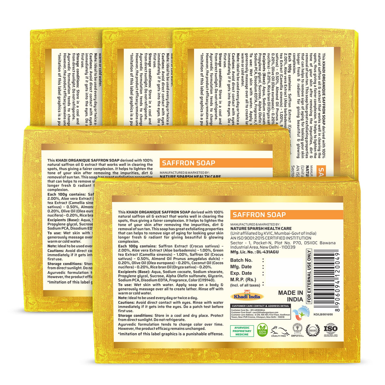Khadi Organique Natural Herbal Saffron Soap Pack of 5