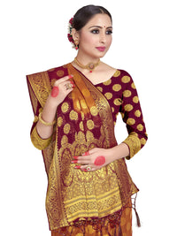 Vardha Women's  Chiffon Silk Saree with Unstitched Blouse Piece - Zari Woven Work Sarees for Wedding