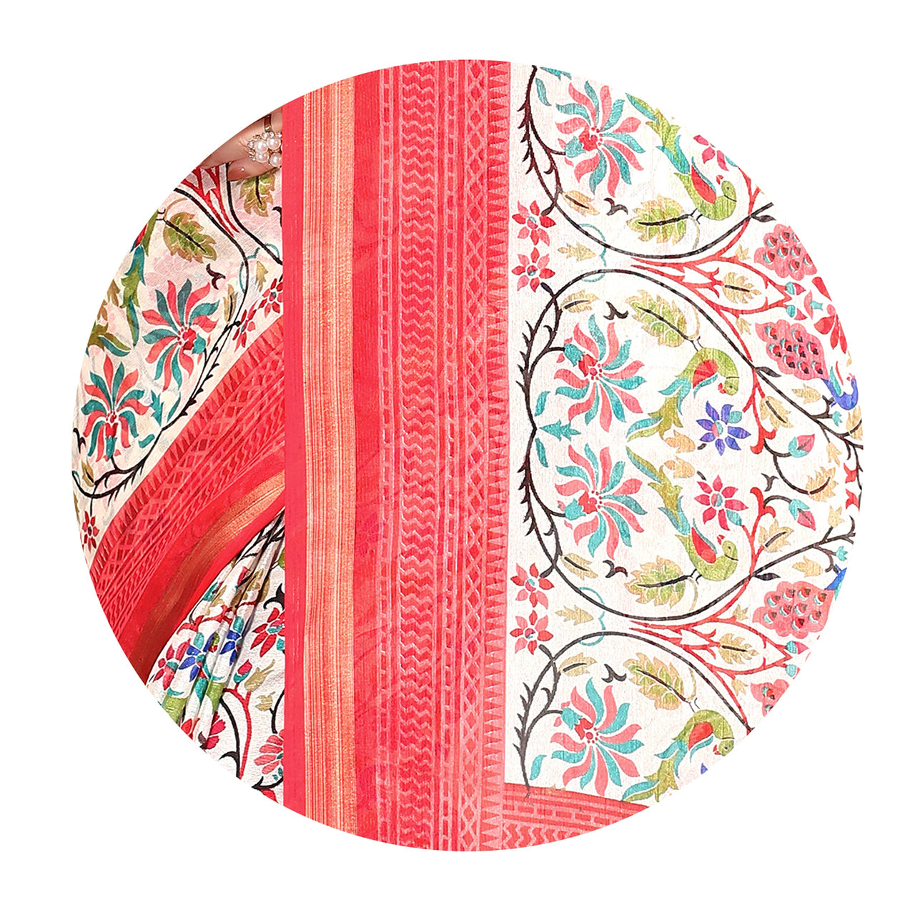 MIRCHI FASHION Women's  Fancy Penny Cotton Blend Kalamkari Printed Saree with Blouse Piece