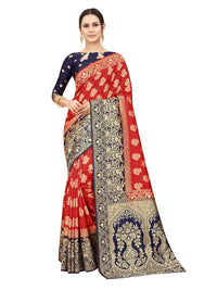 SATYAM WEAVES Women's  Banarasi Cotton Silk Saree With Blouse Piece