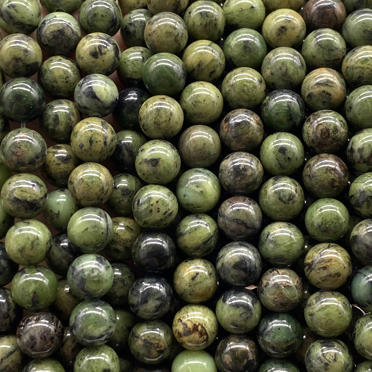 ABCGEMS Green Dendritic Jade Healing Chakra Crystal Stone Ideal for Bracelet Necklace Ring DIY Jewelry Making Craft Men Women Smooth Round 8mm Green Dendritic Jade (From Africa)