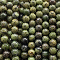 ABCGEMS Green Dendritic Jade Healing Chakra Crystal Stone Ideal for Bracelet Necklace Ring DIY Jewelry Making Craft Men Women Smooth Round 8mm Green Dendritic Jade (From Africa)