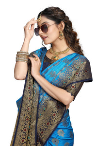 C J Enterprise Women's  Kanchipuam Pattu Pure Kanjivaram Silk Sarees For Wedding With Blouse Piece (perashooot paithani)