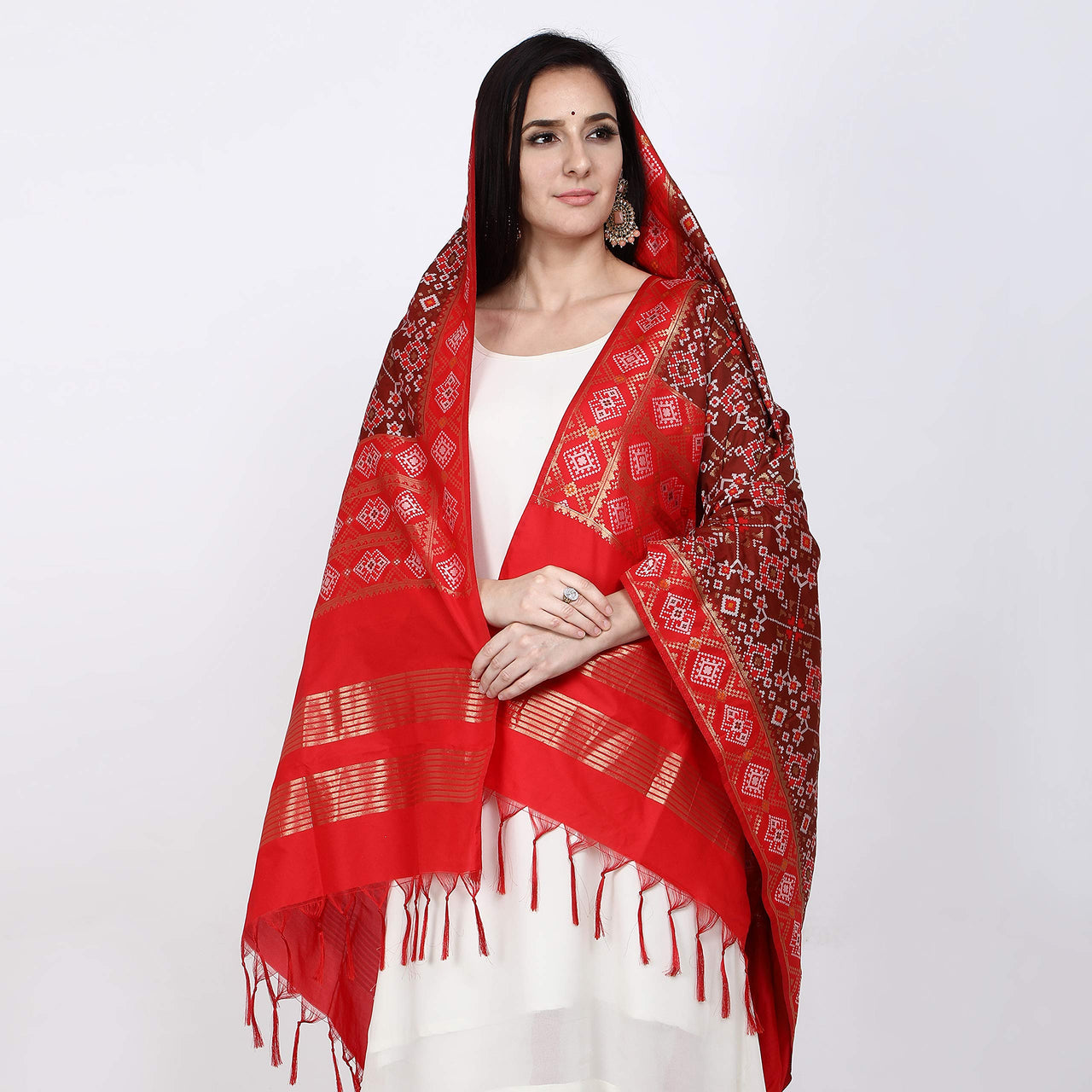 KAPAAHA Women's  Woven Design Silk Blend Dupatta Free Size