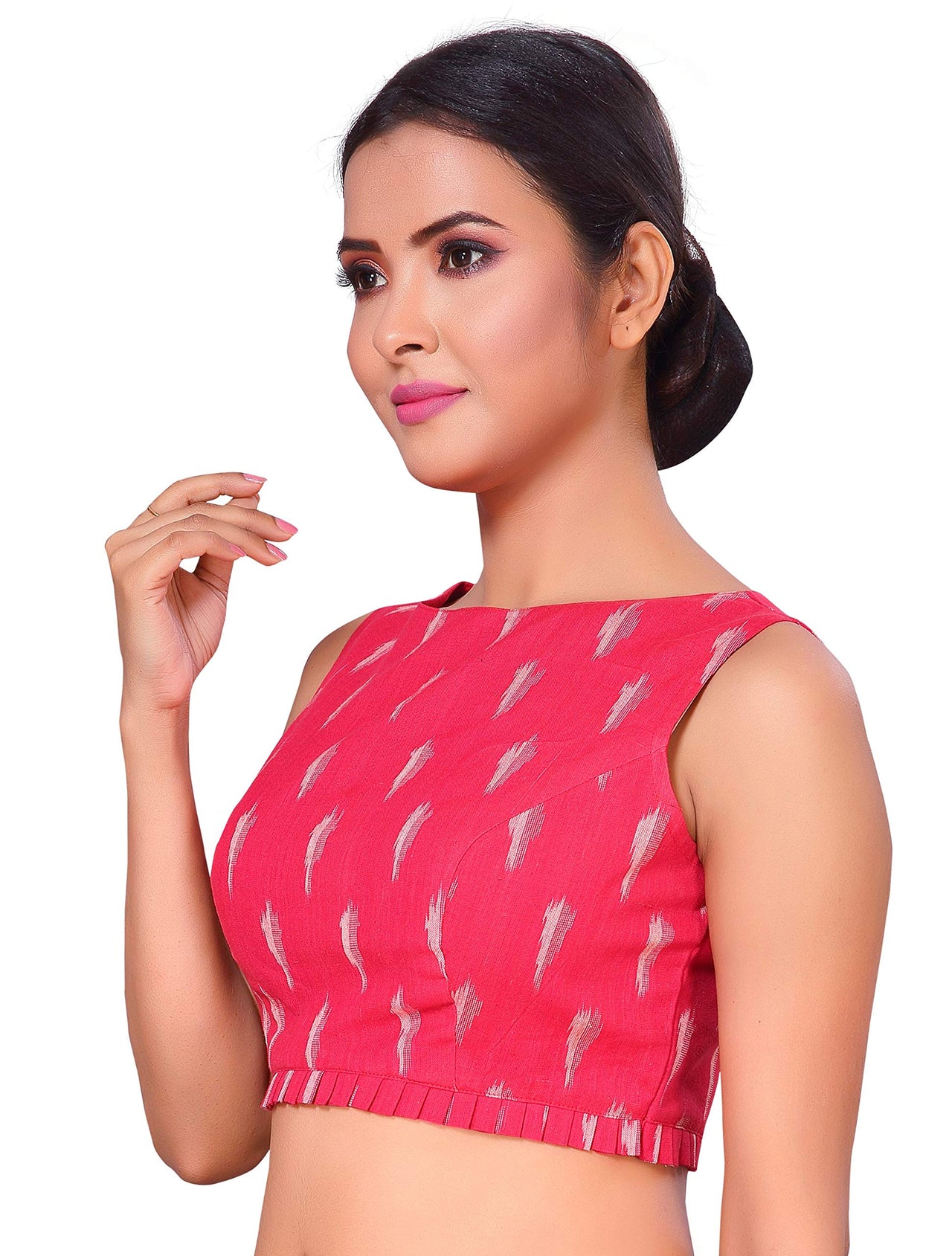 X3 Women's  Red Ikat Cotton Sleeveless Saree Blouse