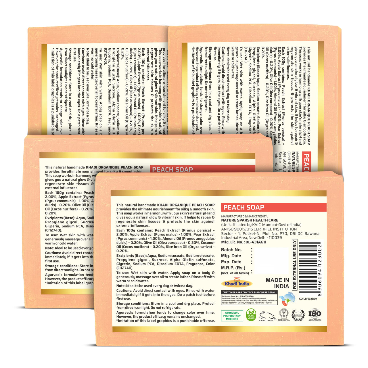 Khadi Organique Natural Herbal Peach Soap Pack of 4