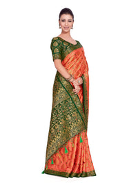 MIMOSA Art silk Wedding saree Kanjivarm Pattu style With Contrast Blouse Color: Orange (4282-65-2D-PCH-BGRN)