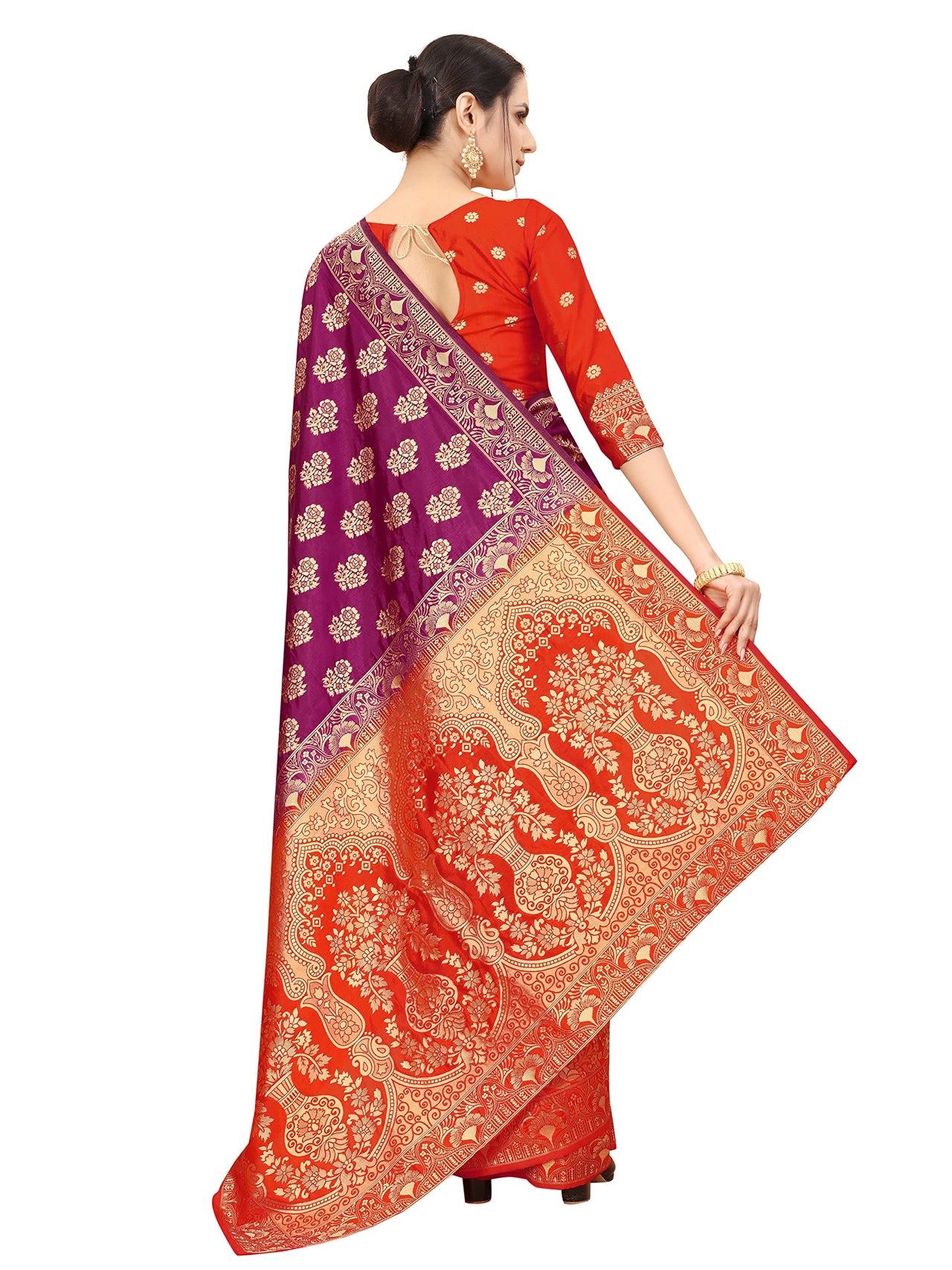 SATYAM WEAVES Women's  Banarasi Cotton Silk Saree With Blouse Piece