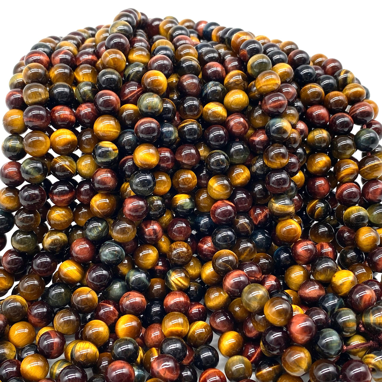 ABCGEMS African Tri-Color Tigers Eye Beads (Gorgeous Matrix- Mohs Hardness 7) Healing Energy Crystal Stone Ideal for Bracelet Necklace Ring DIY Jewelry Making Craft Men Women Smooth Round Tiny 6mm Tri Color Tigers Eye (From Africa)