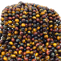 ABCGEMS African Tri-Color Tigers Eye Beads (Gorgeous Matrix- Mohs Hardness 7) Healing Energy Crystal Stone Ideal for Bracelet Necklace Ring DIY Jewelry Making Craft Men Women Smooth Round Tiny 6mm Tri Color Tigers Eye (From Africa)