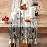DII Farmhouse Braided Stripe Table Runner Collection, 15x108 (15x113, Fringe Included), Dark Brown 15x108
