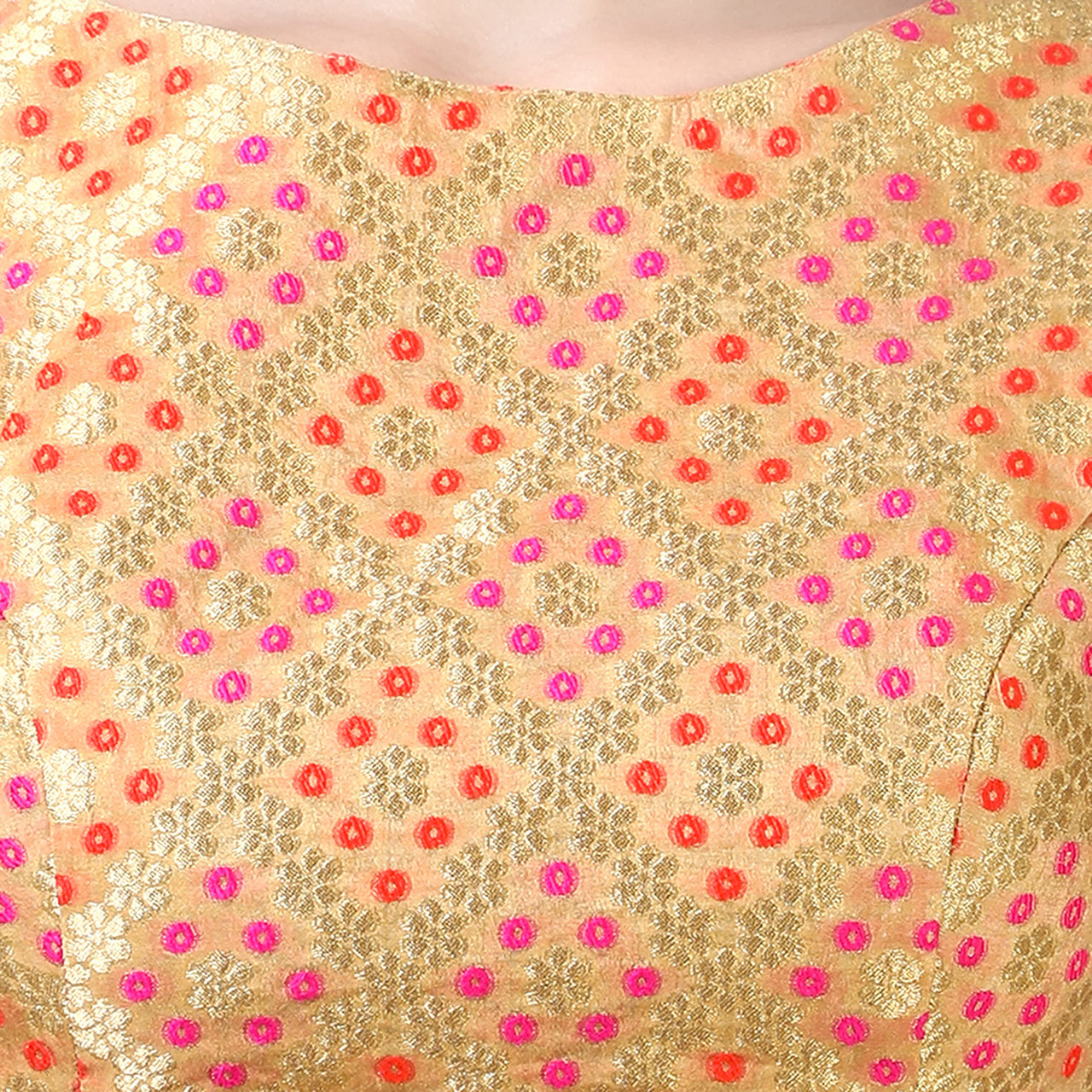 X3 Women's  Brocade Zari Weaving Elbow Length Sleeves Saree Blouse