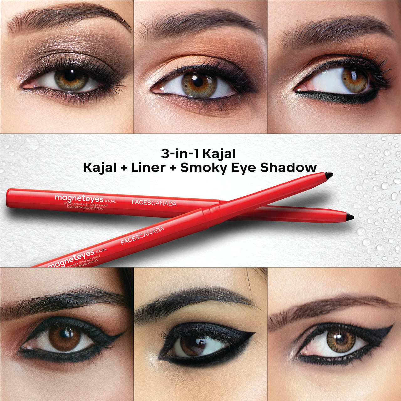 FACESCANADA Magneteyes Metallic Kajal Pencil - Black,0.35G (Pack Of 8)|24 Hr Long Stay|One Stroke Smooth Glide|Waterproof,Smudgeproof&Fadeproof|Deep Matte Finish|Enriched With Almond Oil & Vitamin E
