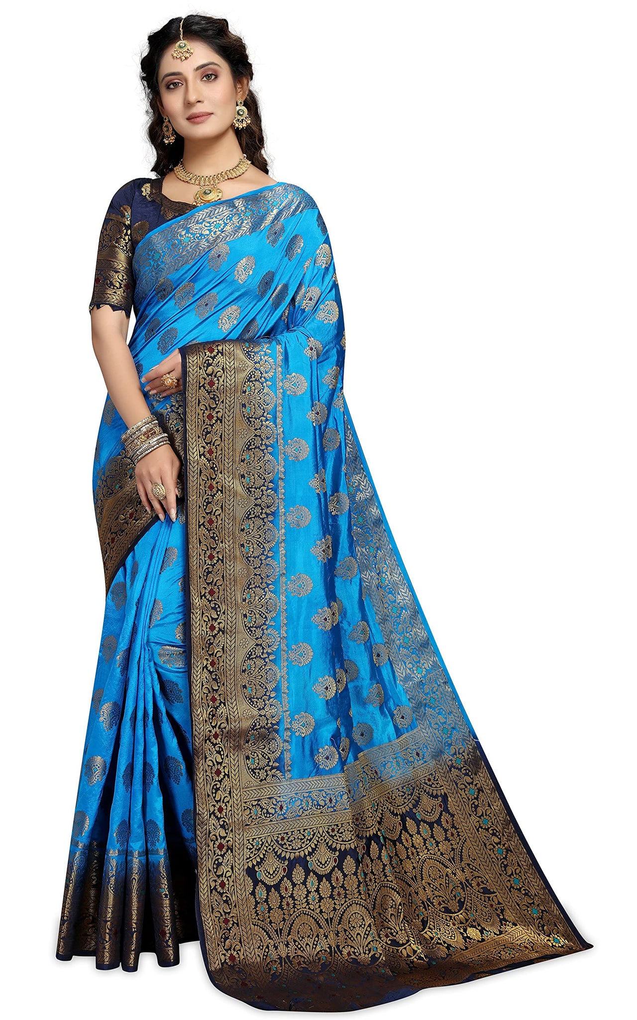 C J Enterprise Women's  Kanchipuam Pattu Pure Kanjivaram Silk Sarees For Wedding With Blouse Piece (perashooot paithani)