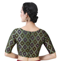 X3 Women's  Brocade Zari Weaving Elbow Length Sleeves Saree Blouse