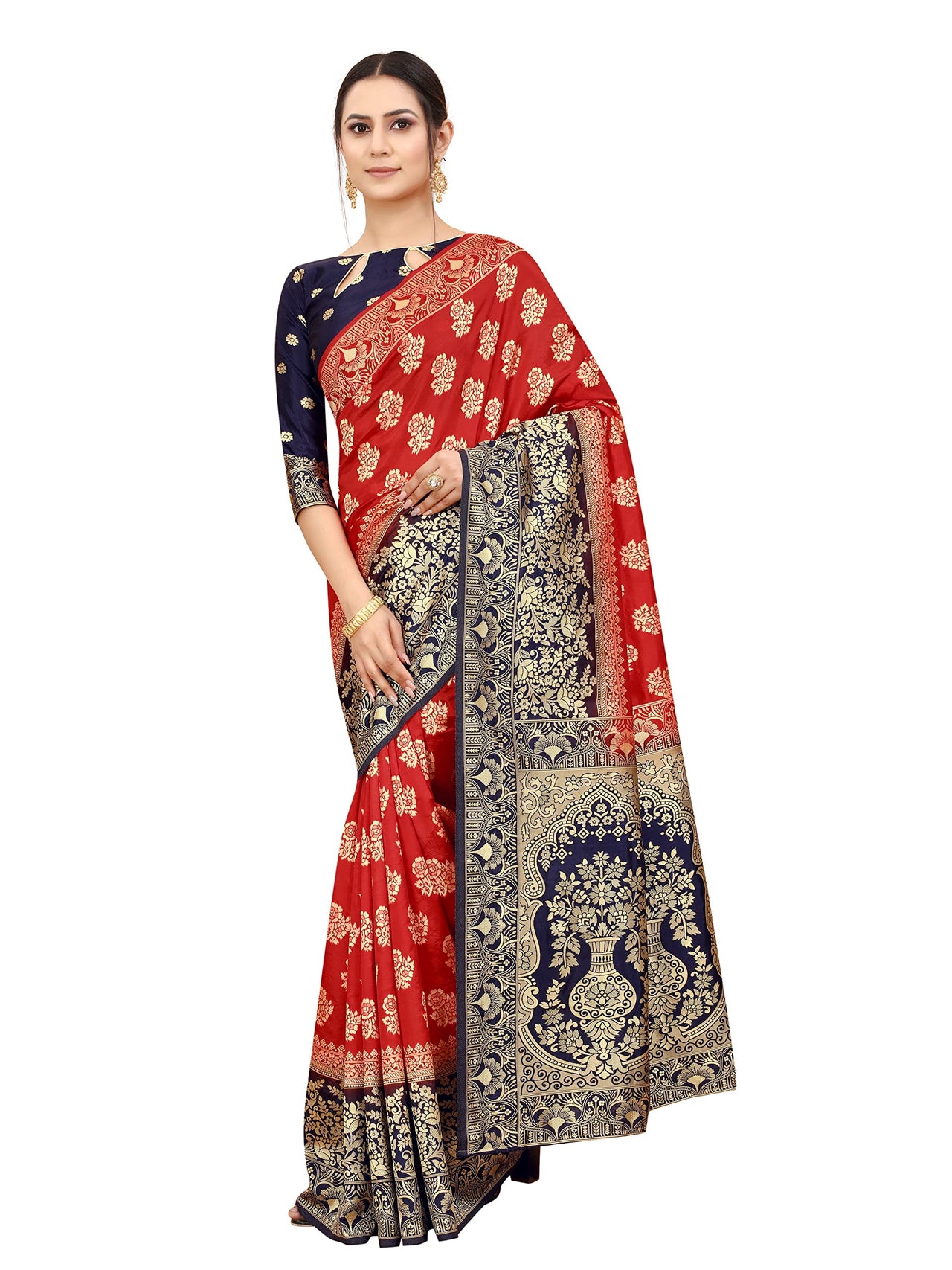 SATYAM WEAVES Women's  Banarasi Cotton Silk Saree With Blouse Piece