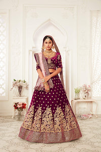 Zeel Clothing Women's  Velvet Semi stitched Lehenga