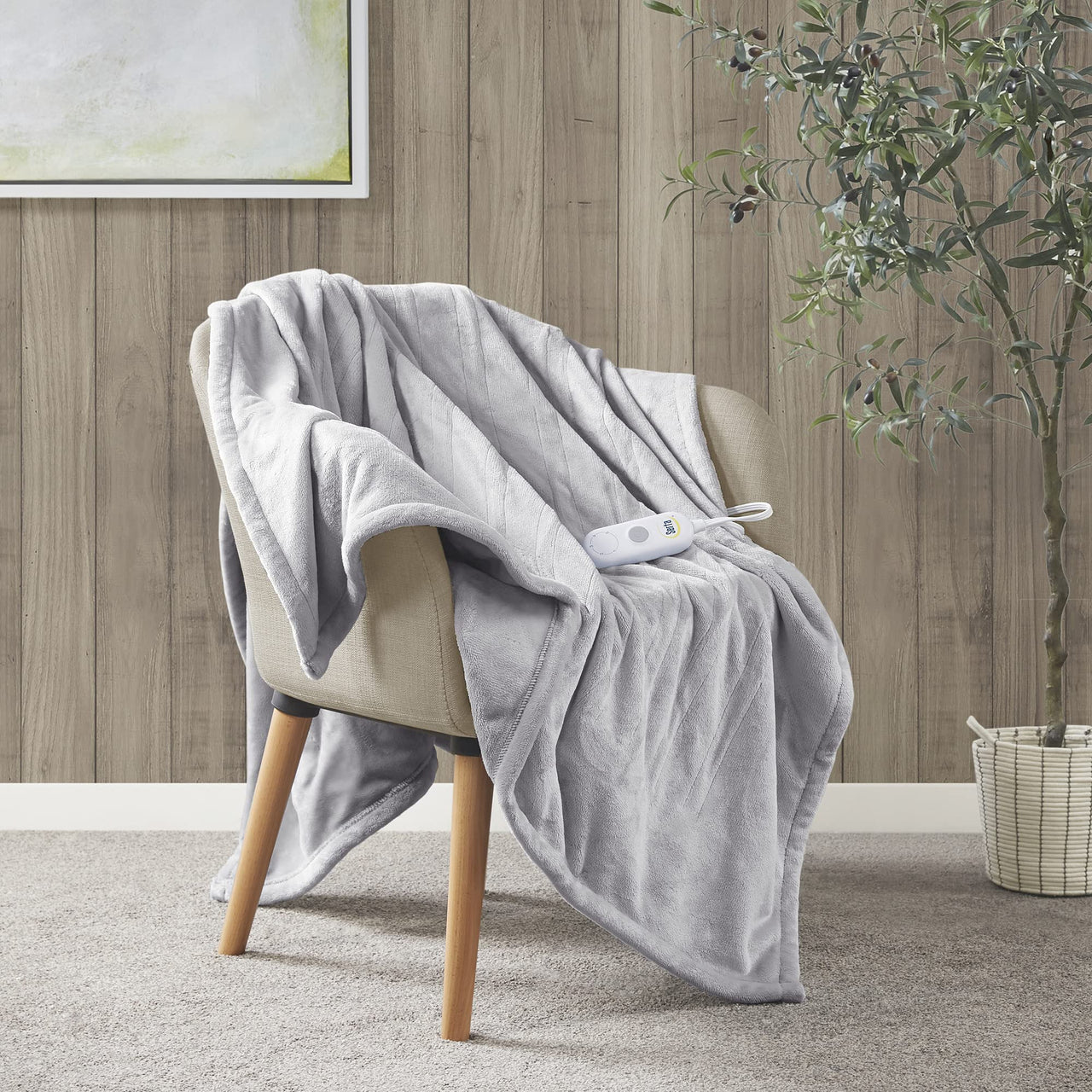 Serta Luxuriously Soft Plush Electric Blanket Fast Heating Cozy Cover, Safety Auto Shut Off Timer, Low EMF, Multi Heat Setting, ETL Certified, Machine Washable, Smoke Grey Throw (50 in x 60 in) 50"x60"