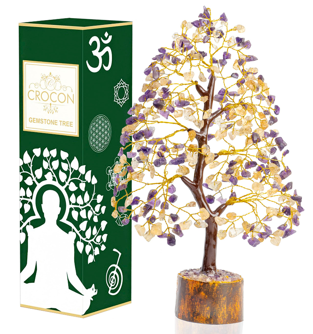Amethyst & Citrine Crystal Tree of Life - Chakra Tree of Life, Handmade Gemstone Tree, Feng Shui Tree, Crystal Decoration, Money Tree, Spiritual Gift, Healing Crystal Tree, Gem Tree, Chakra Decor Citrine & Amethyst (Golden Wire)