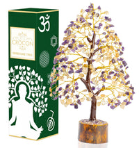 Amethyst & Citrine Crystal Tree of Life - Chakra Tree of Life, Handmade Gemstone Tree, Feng Shui Tree, Crystal Decoration, Money Tree, Spiritual Gift, Healing Crystal Tree, Gem Tree, Chakra Decor Citrine & Amethyst (Golden Wire)