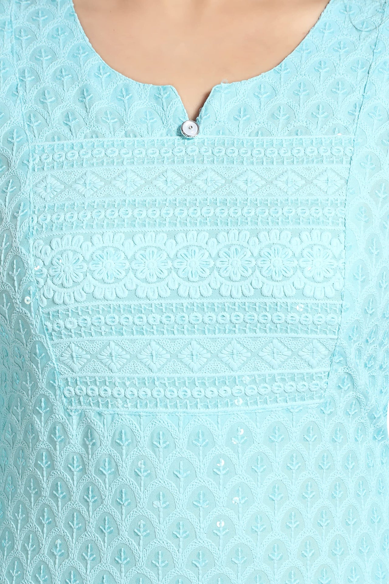 QUEEN SHIELD Women's  Knee Length Rayon Chikan-Kari KurtaKurti (QS_6631)