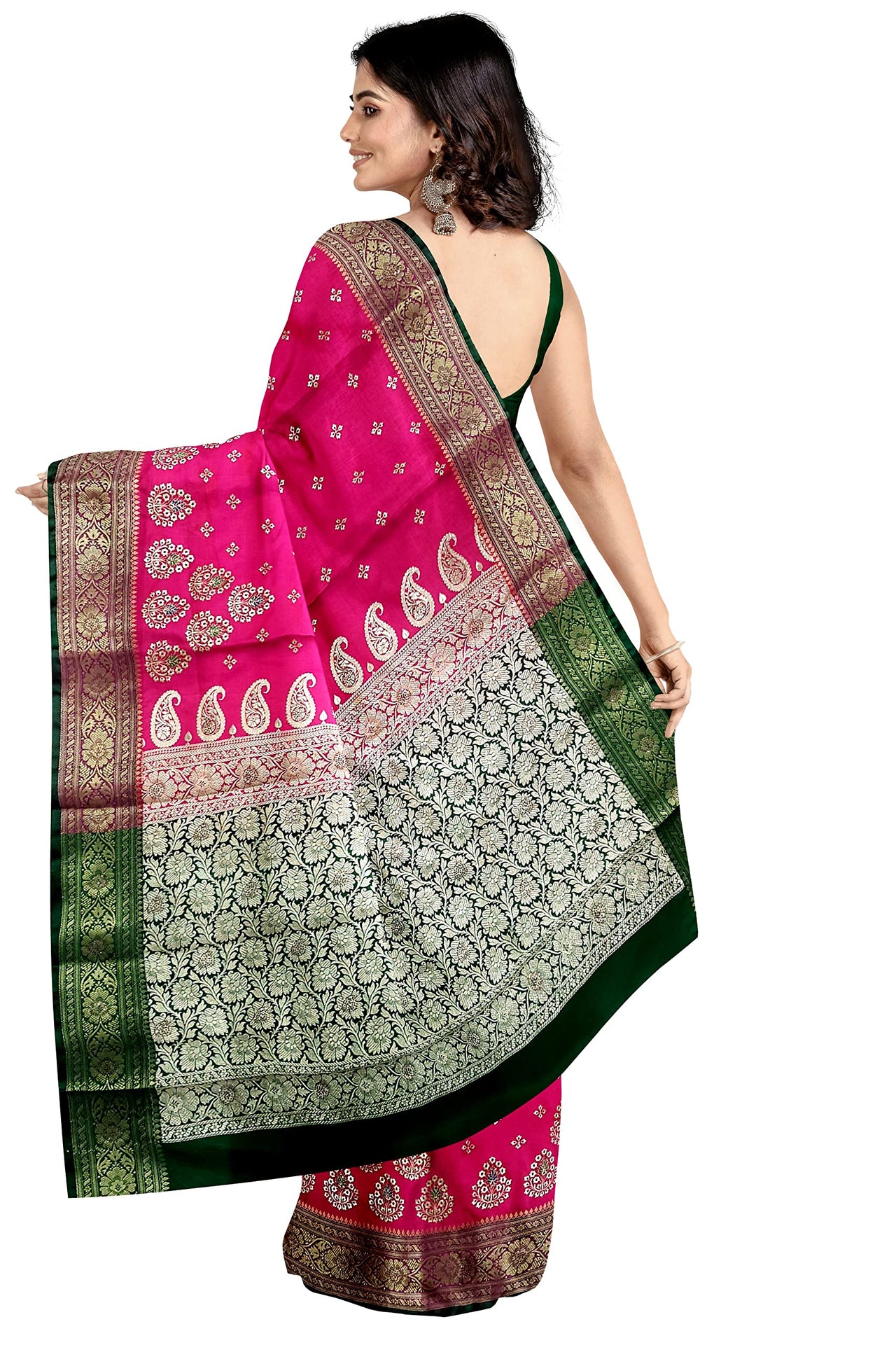 Shravanya Women's  Banarasi Silk Saree with Designer Embroidery and Stone Work with Jacquard Pallu, Border and Plain Unstitched Blouse Piece