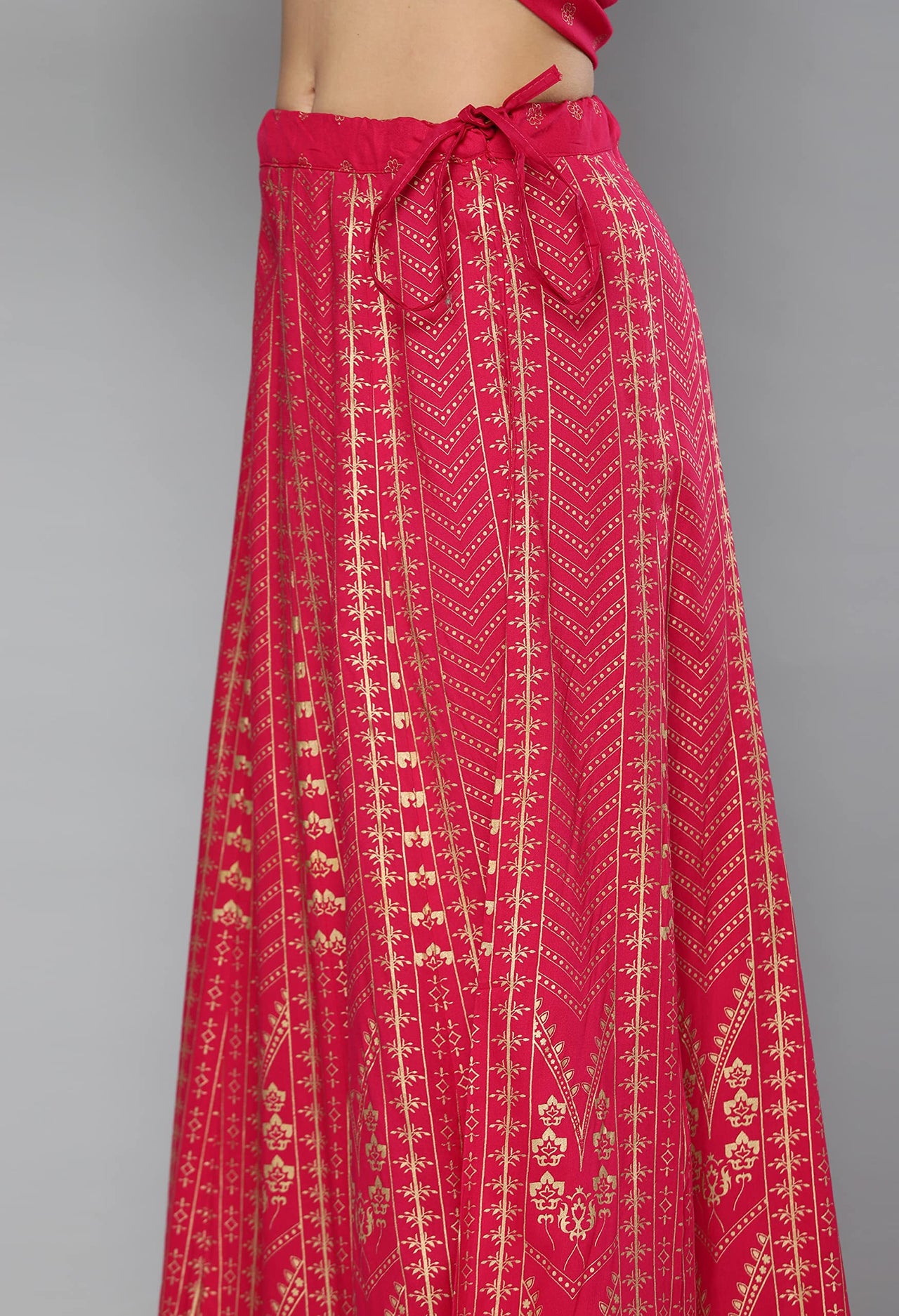 LYMI LABEL Rayon Embroidered Foli Printed Stitched Kurta Skirt set with Gota patti Dupatta