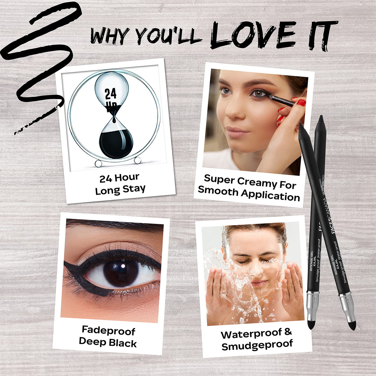 FACESCANADA Ultime Pro Intense Gel Matte Kajal With Smudger & Sharpener - Black, 1.2g | 24 Hr Long Stay | Water & Smudgeproof | One Swipe Smooth Application | 3-in-1 Kajal, Eyeliner, Smokey Eyeshadow