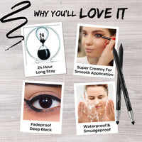 FACESCANADA Ultime Pro Intense Gel Matte Kajal With Smudger & Sharpener - Black, 1.2g | 24 Hr Long Stay | Water & Smudgeproof | One Swipe Smooth Application | 3-in-1 Kajal, Eyeliner, Smokey Eyeshadow