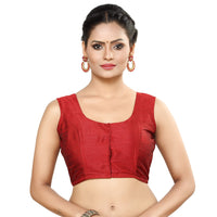 Madhu Fashion Womens Poly Raw Silk Embroidered Sleeveless Readymade Saree