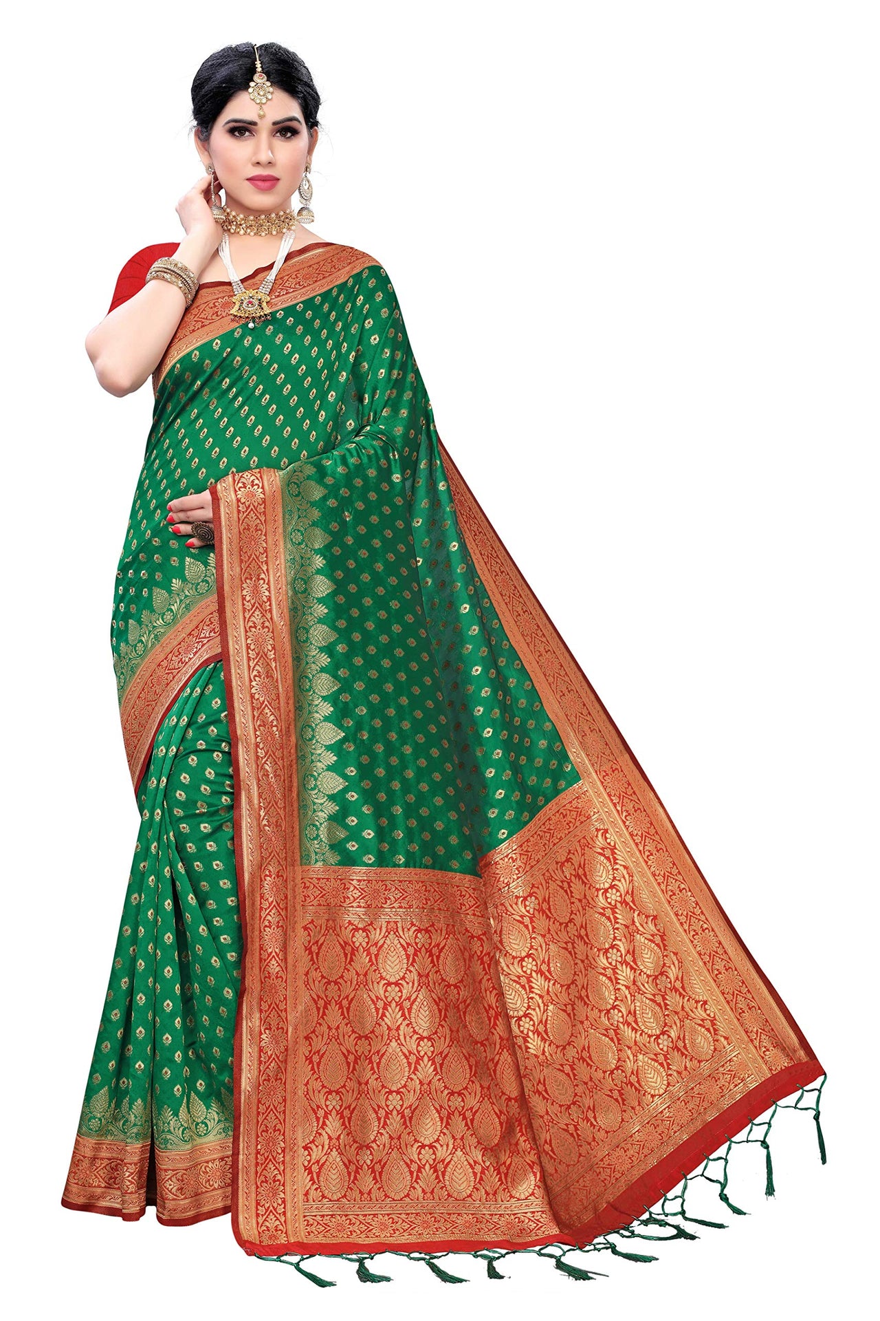 AKHILAM Women's  Banarasi silk woven Design Saree with Unstitched Blouse Piece(GNG220_QL_Parent)