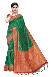 AKHILAM Women's  Banarasi silk woven Design Saree with Unstitched Blouse Piece(GNG220_QL_Parent)