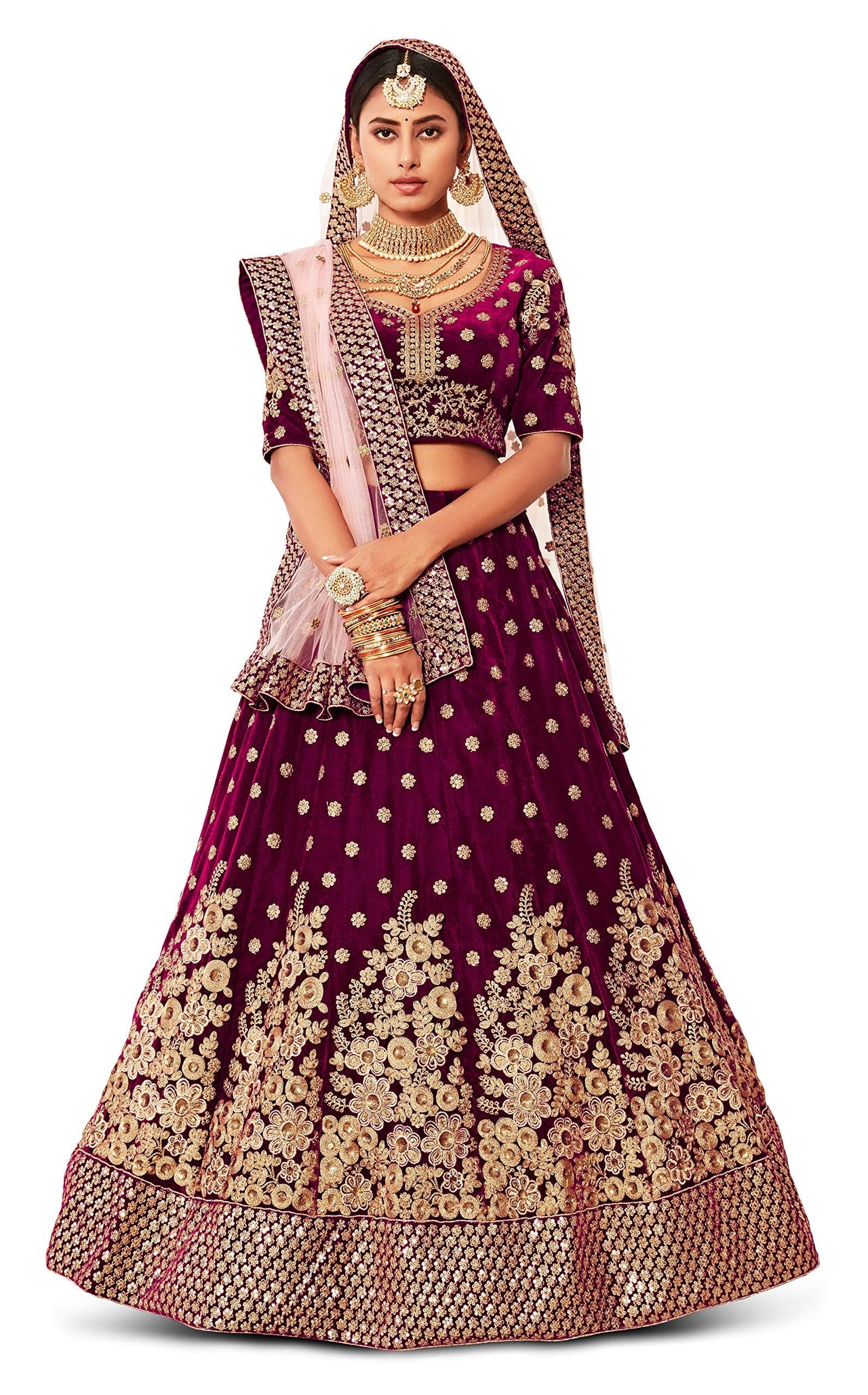 Zeel Clothing Women's  Velvet Semi stitched Lehenga