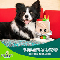 Pet Craft Supply Hide and Seek Plush Dog Toys Crinkle Squeaky Interactive Burrow Activity Puzzle Chew Fetch Treat Hiding Brain Stimulating Cute Funny Toy Bundle Pack - Burrito, for Medium Breeds