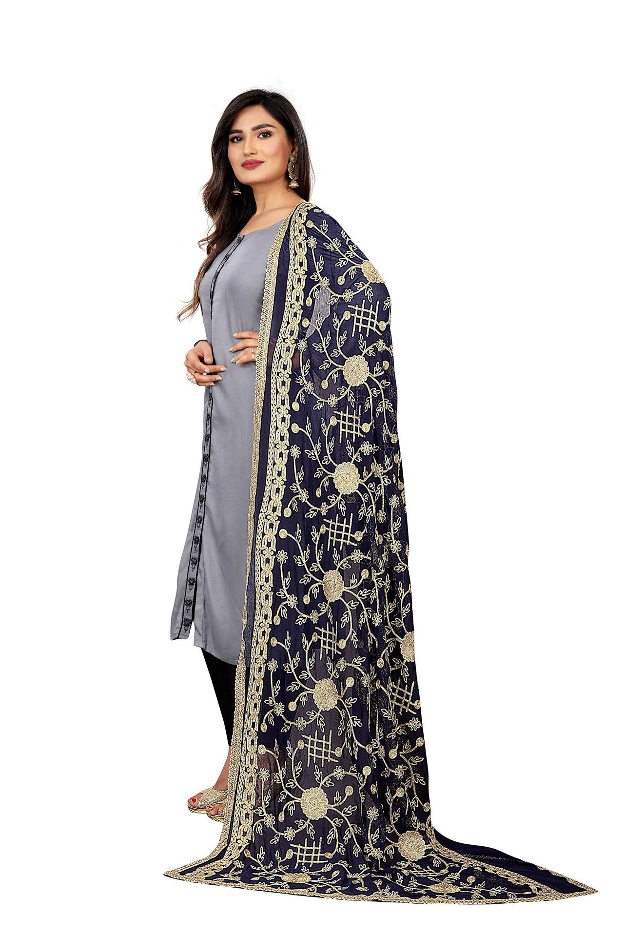 AKSHAR LLC Miss India Women's  Chiffon Dupatta With Karachi Embroidery Work