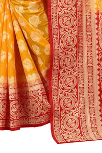 SATYAM WEAVES Women’s Daily/Party/Wedding/Casual Wear Rapier Jacquard Banarasi Cotton Silk Saree With Jacquard Designed Unstitched Blouse Piece