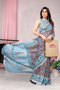 MIRCHI FASHION Women's  Stylish Chiffon Floral and Geometric Printed Saree with Blouse Piece