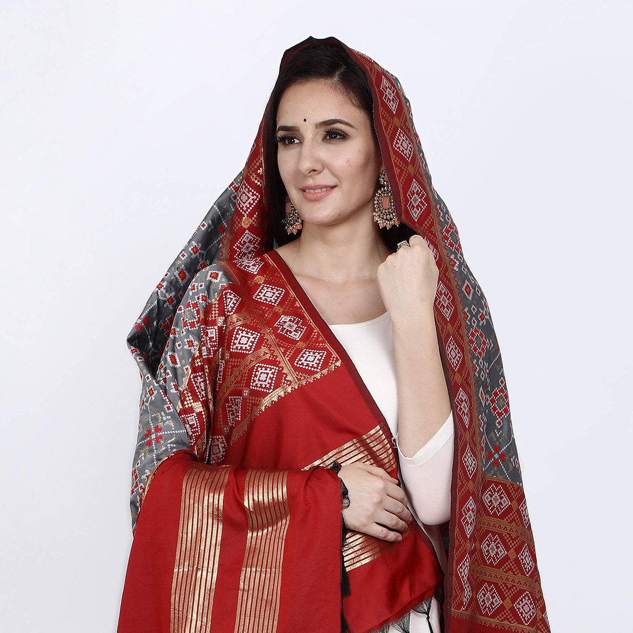 KAPAAHA Women's  Woven Design Silk Blend Dupatta Free Size