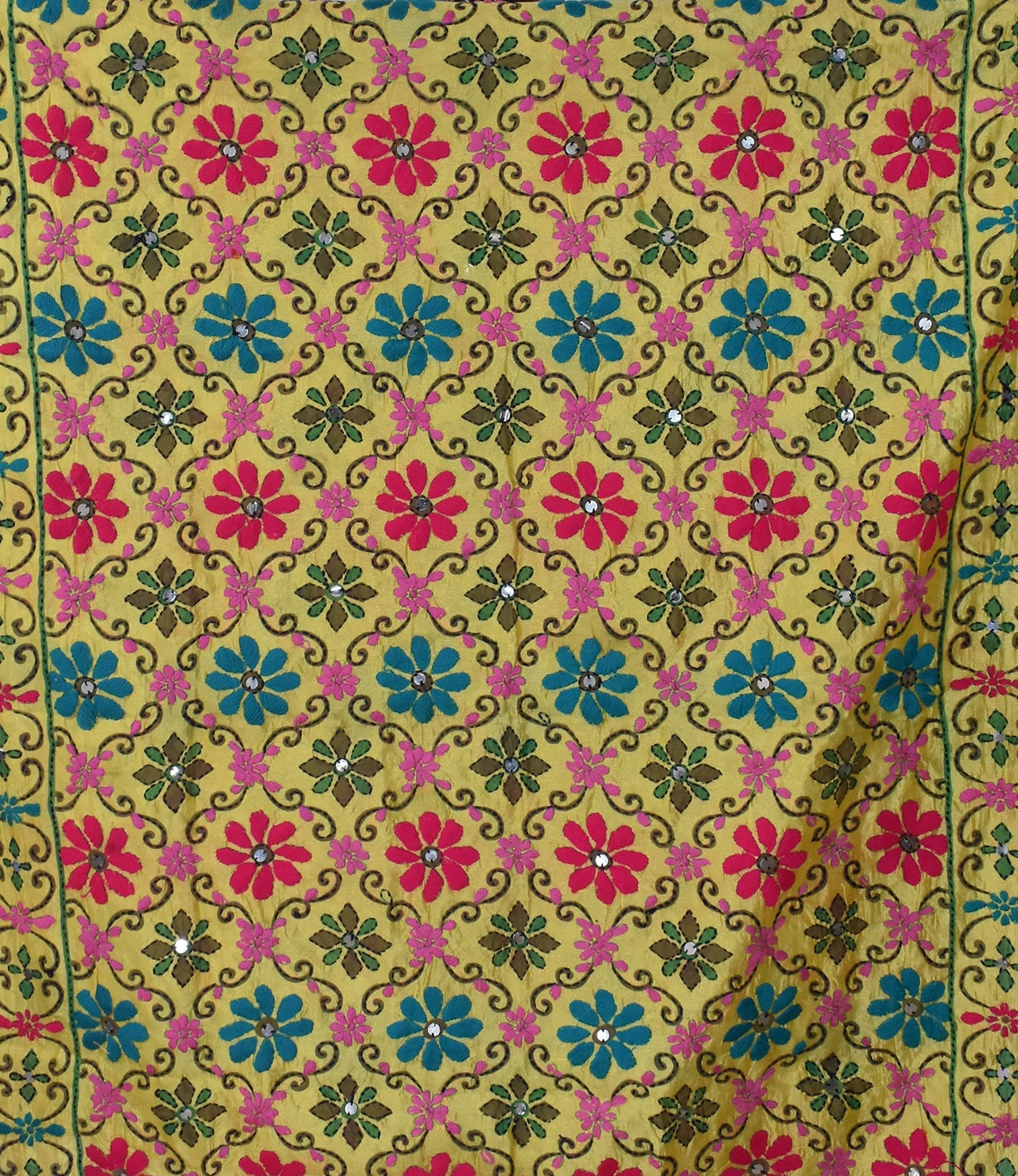 tweedle Chanderi Phulkari/Fulkari Dupatta for Women in Madhubani Kantha Embroidery