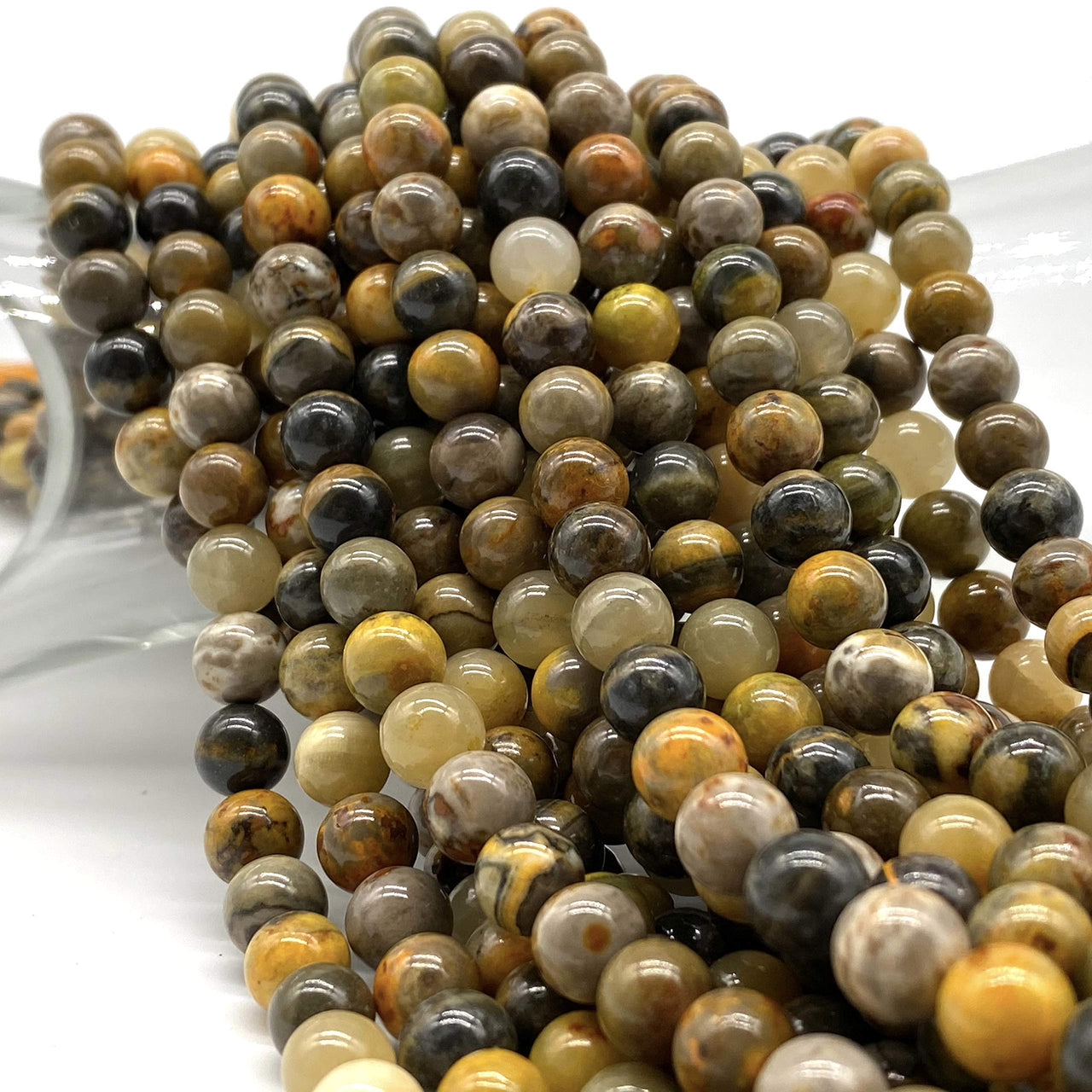 ABCGEMS Indonesian Bumble Bee Jasper Beads (Mine Inside an Active Volcano at Mount Papandayan, West Java) Healing Crystal Stone Ideal for Bracelet Necklace Ring DIY Jewelry Making Smooth Round 8mm Bumble Bee Jasper (From Indonesia)