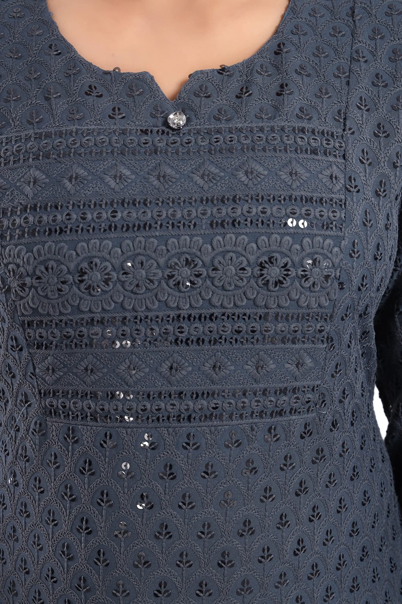 QUEEN SHIELD Women's  Knee Length Rayon Chikan-Kari KurtaKurti (QS_6631)