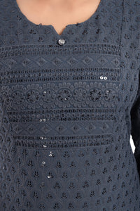 QUEEN SHIELD Women's  Knee Length Rayon Chikan-Kari KurtaKurti (QS_6631)